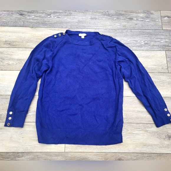 Susan Graver stretch pullover sweater, button accents cotton blend royal blue xl - Picture 1 of 10